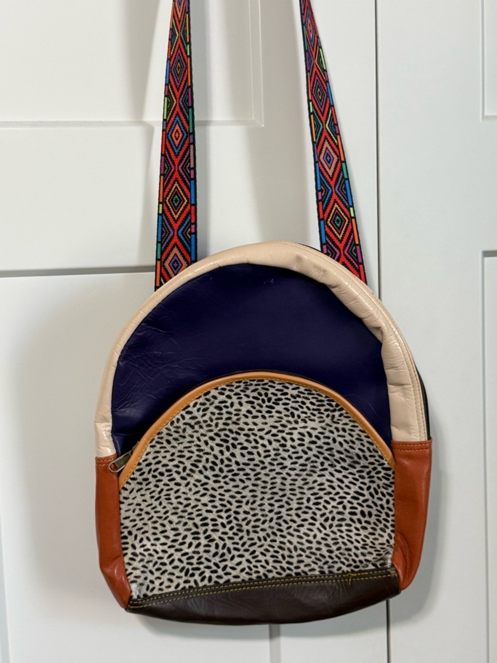 Multi-Color Leather & Hair animal print Colorblock Crossbody Bag
